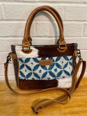 Sixtease Canvas and Leather Up-cycled Crossbody Bag Genuine Hair-on Cowhide